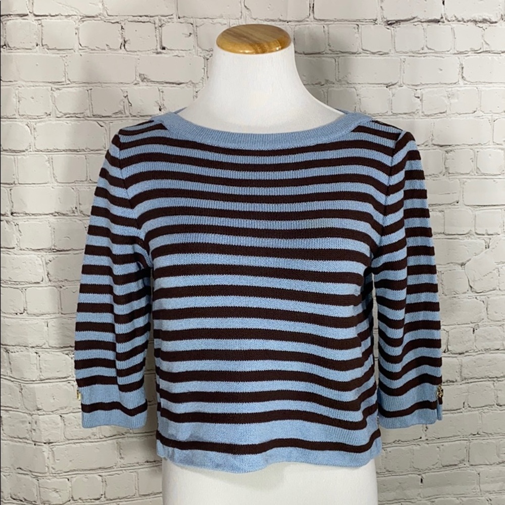 St. John Sport blue and brown striped sweater